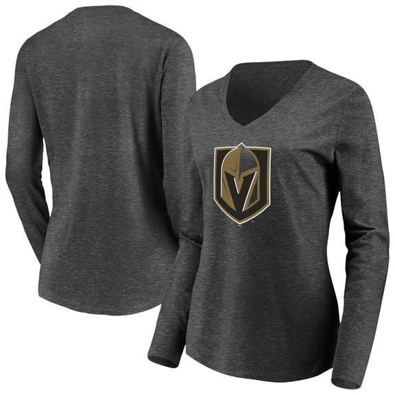 Women's Charcoal Vegas Golden Knights Primary Logo V-Neck Long Sleeve T-Shirt