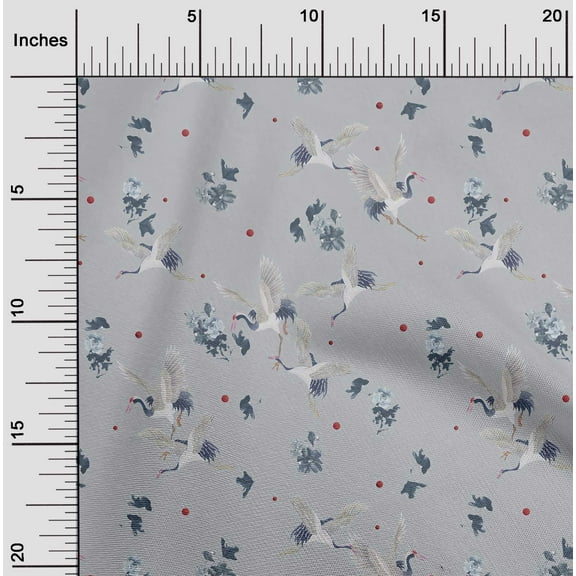 oneOone Organic Cotton Poplin Twill Fabric Dot|Floral & Stork Bird Print Fabric By Yard 42 Inch Wide