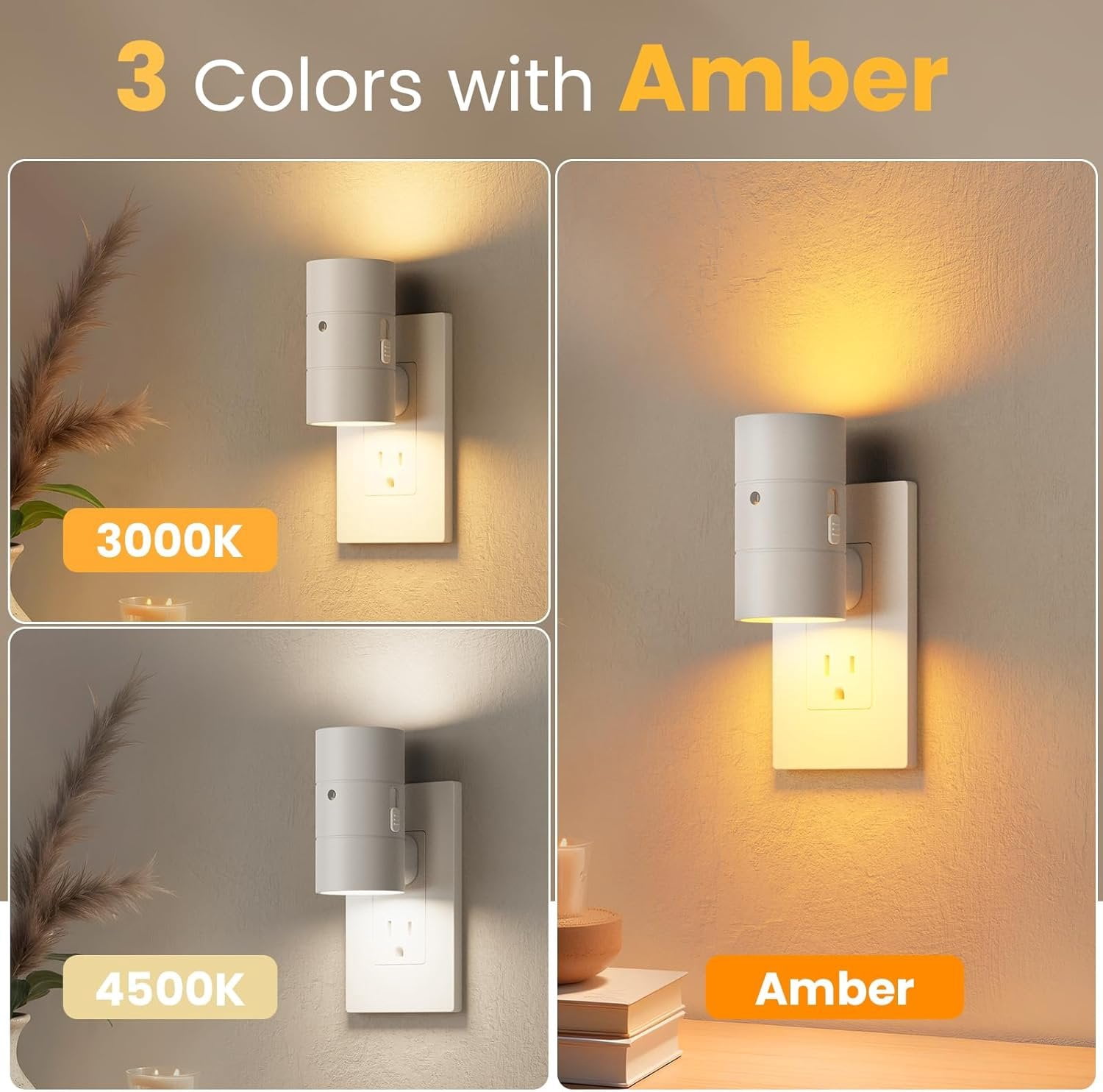 Night Light, Dimmable Led Night Lights Plug into Wall, /3000K/4500K, 0-100LM Adjustable Brightness, Dusk to  Nightlight for Hallway, Bathroom, Bedroom White 4 Pack