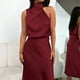 thumbnail image 5 of Elegante vestido de satén con cuello halter vestido de noche largo para fiesta club (rojo vino L) FLhrweasw Para estrenar, 5 of 9