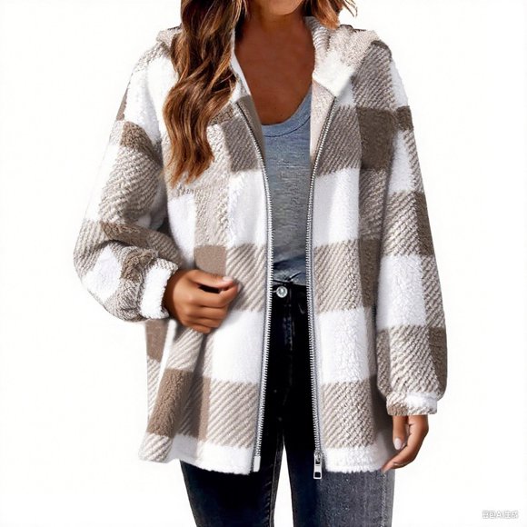 UPPADA Flannel Jacket Women Zip Up Sherpa Fleece Lined Plaid Jacket Shacket Soft Fluffy Fuzzy Sweater Outerwear,Plaid Button Down Shirts for Women,XXXXL