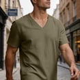 thumbnail image 5 of hoksml Men's V Neck Short Sleeve Cotton Linen T Shirt, Solid Color Breathable Casual Tops for Beach Daily Wear and Summer Casual, 5 of 8