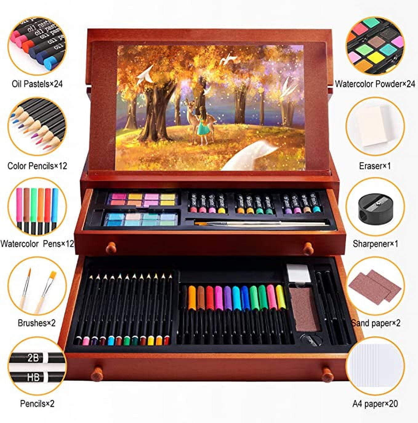 105 Piece Deluxe Wooden Art Set Crafts Drawing Supplies Painting Kit with  Beech Wooden Case, Professional Paint Artist Set for Girls Boys Teens Artist  Kids Chil…