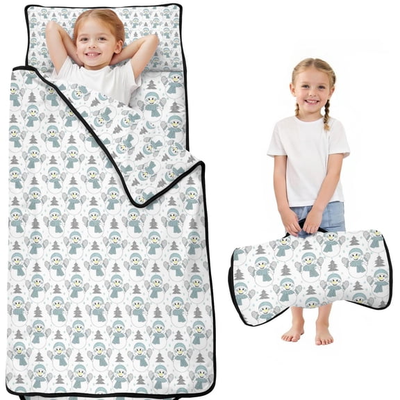 Light Blue Christmas Snowman Pattern Toddler Nap Mats for Kids Preschool,50"x20" Sleeping Mat Bag or Kids,Toddler Sleeping Bag,Toddler Nap Mat or Daycare