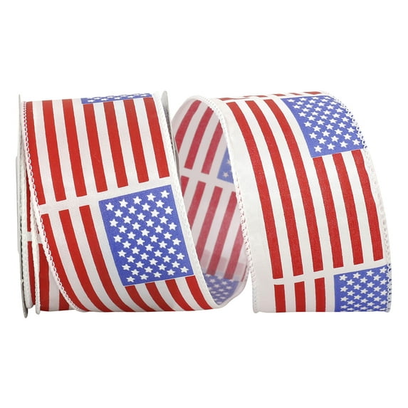 Reliant Ribbon - 93234W-653-40F, Flag Stripe And Stars We Ribbon, Red/white/blue, 2-1/2 Inch, 10 Yards