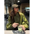 thumbnail image 3 of Chaqueta de cuero verde con cremallera de gran tamaño para mujer, abrigo informal de manga larga con cuello vuelto elegante, ropa informal suelta elegante para mujer, 3 of 5