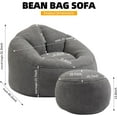 thumbnail image 2 of DEALTOPS Bean Bag Sofa Chair with Footrest, Foam-Filled Comfy Lounge Chair for Living Room, Bedroom, Dorm & Nursery, Gray, 2 of 7