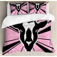 thumbnail image 1 of Goat Duvet Cover Set King Size, Graphic Monochrome Goat Head Artwork on Radiating Lines Starburst Pattern, Decorative 3 Piece Bedding Set with 2 Pillow Shams, Black White Pale Pink, by Ambesonne, 1 of 3