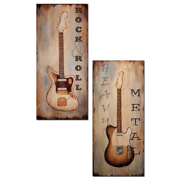 Brown Guitar "Rock and Roll" and "Heavy Metal" Adult Decor; 2 - 8" x 18" Unframed Posters