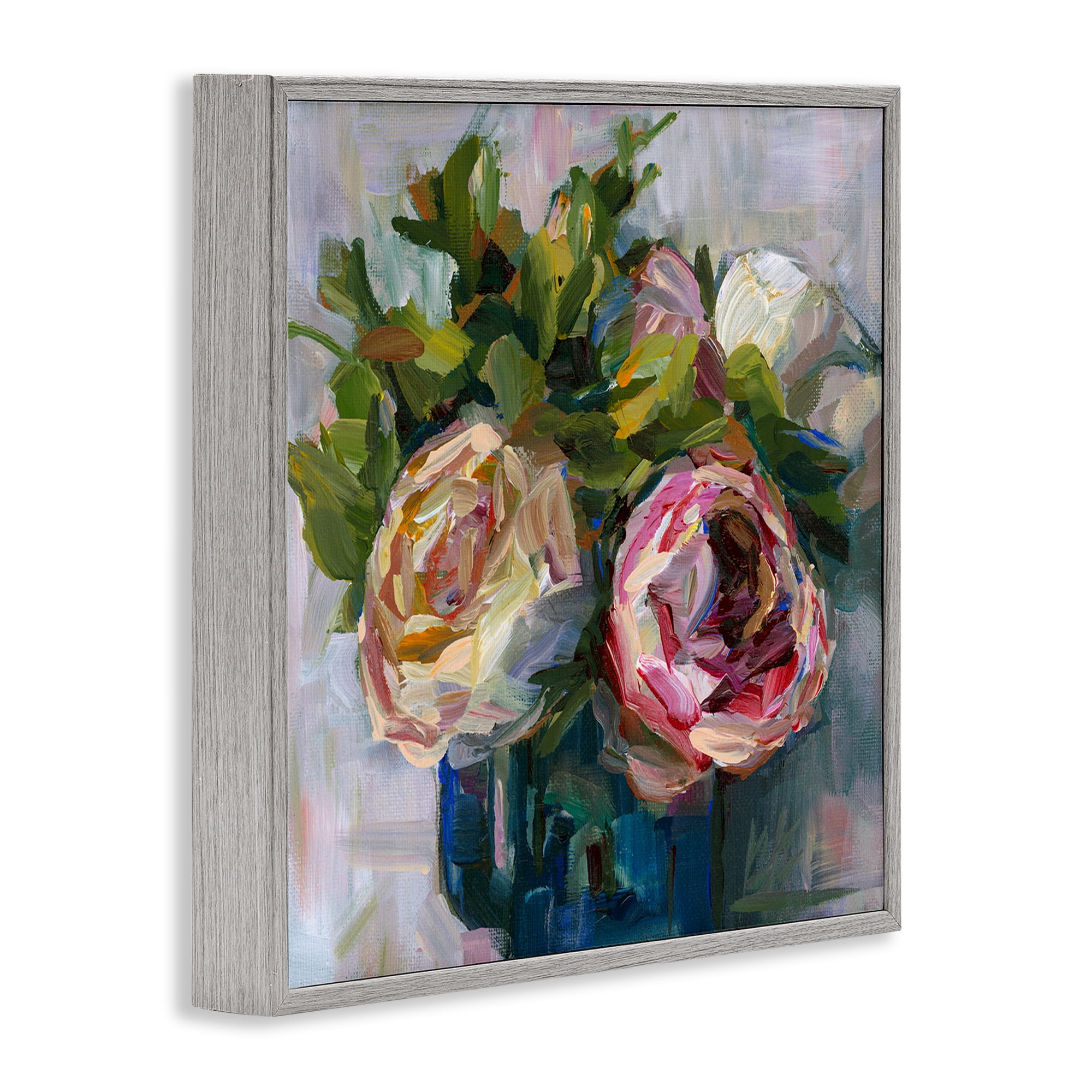 Stupell Industries Full Ranunculus Blooms Botanical & Floral Painting Gray Framed Art Print Wall Art, 12 x 12
