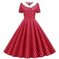 thumbnail image 3 of Eiyaclvo Women Party Dresses 1950s Vintage Double Breasted Notch Lapel Short Sleeve Cocktail Dress A-Line Polka Dot Prom Midi Dress, 3 of 7