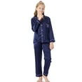 thumbnail image 7 of Cat Pajamas for Girls – Satin Silk Button Up Cute Coat Style Pyjama Size 14 Navy, 7 of 7