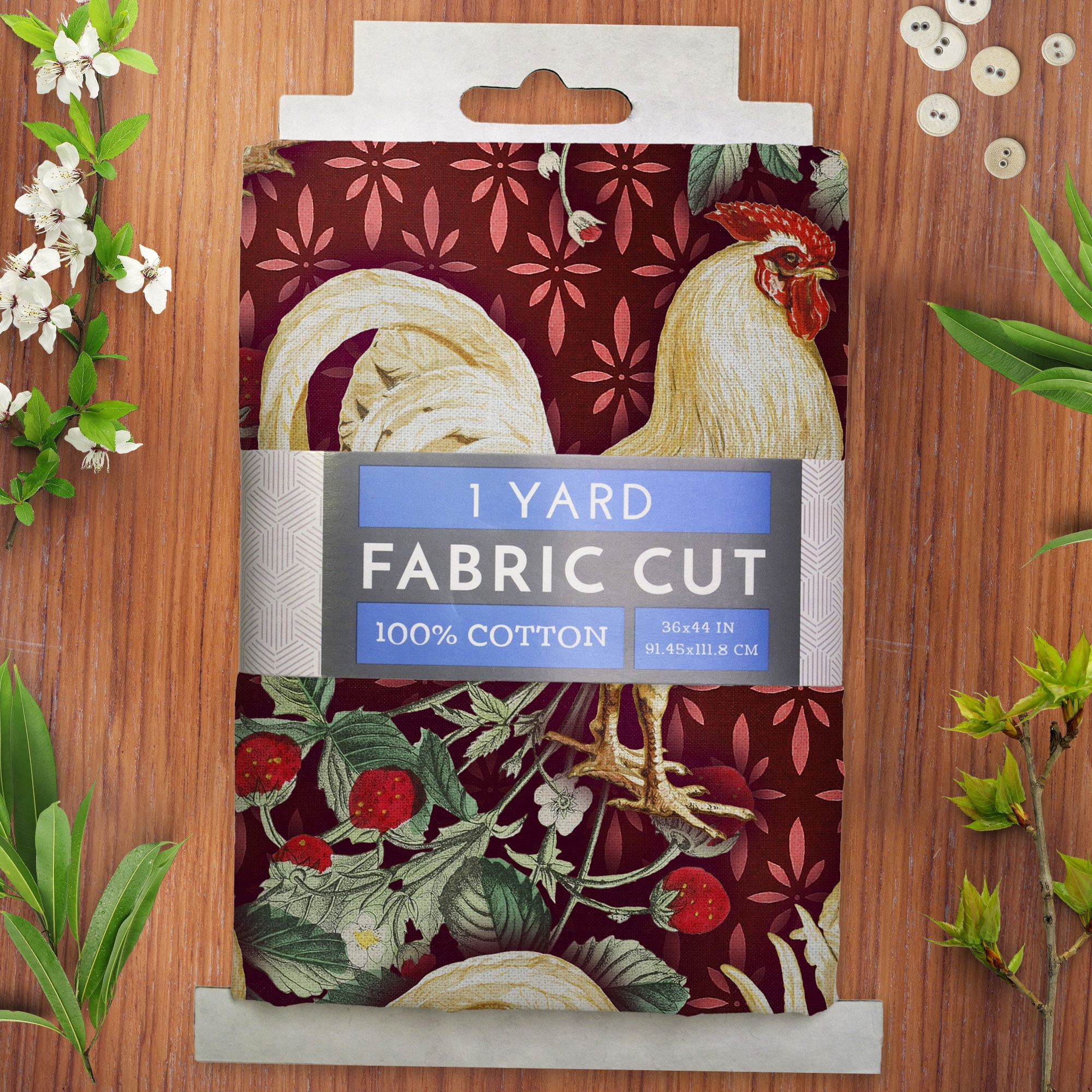 1 Yard 100% Cotton Country Toss Chicken, Red, 44" Wide for Quilting & Sewing by David Textiles