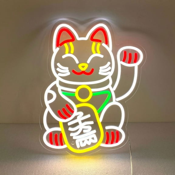 Lucky Cat Neon Sign – Japanese Fortune Cat LED Light for Shop Window Display, Restaurant Decor, Bar Sign, Good Luck Business Gift