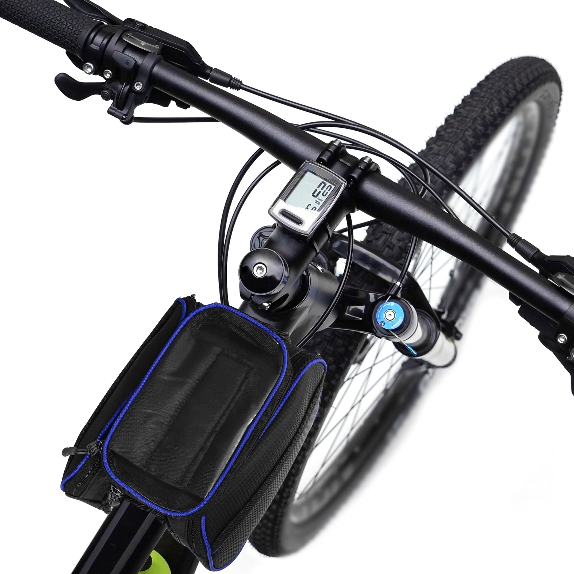 Unique Bargains Bike Front Frame Bag with Touch Screen Phone Holder Black Blue