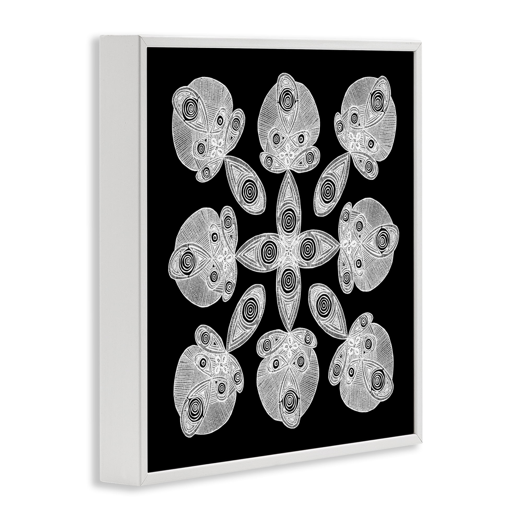 Stupell Industries Fractal Symmetry in Monochrome White Framed Giclee Art, design by El Perkin