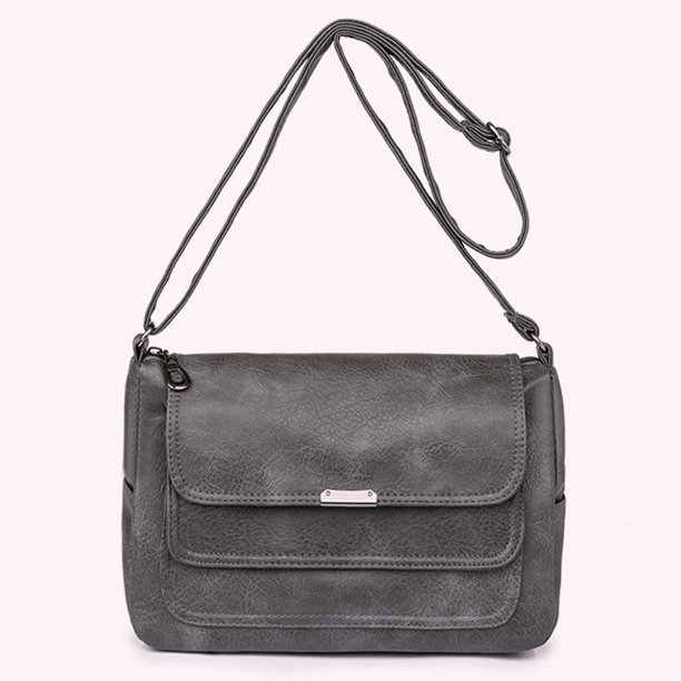 Bolso bandolera de cuero para mujer, bolso cruzado informal, bolso de viaje de trabajo (gris)