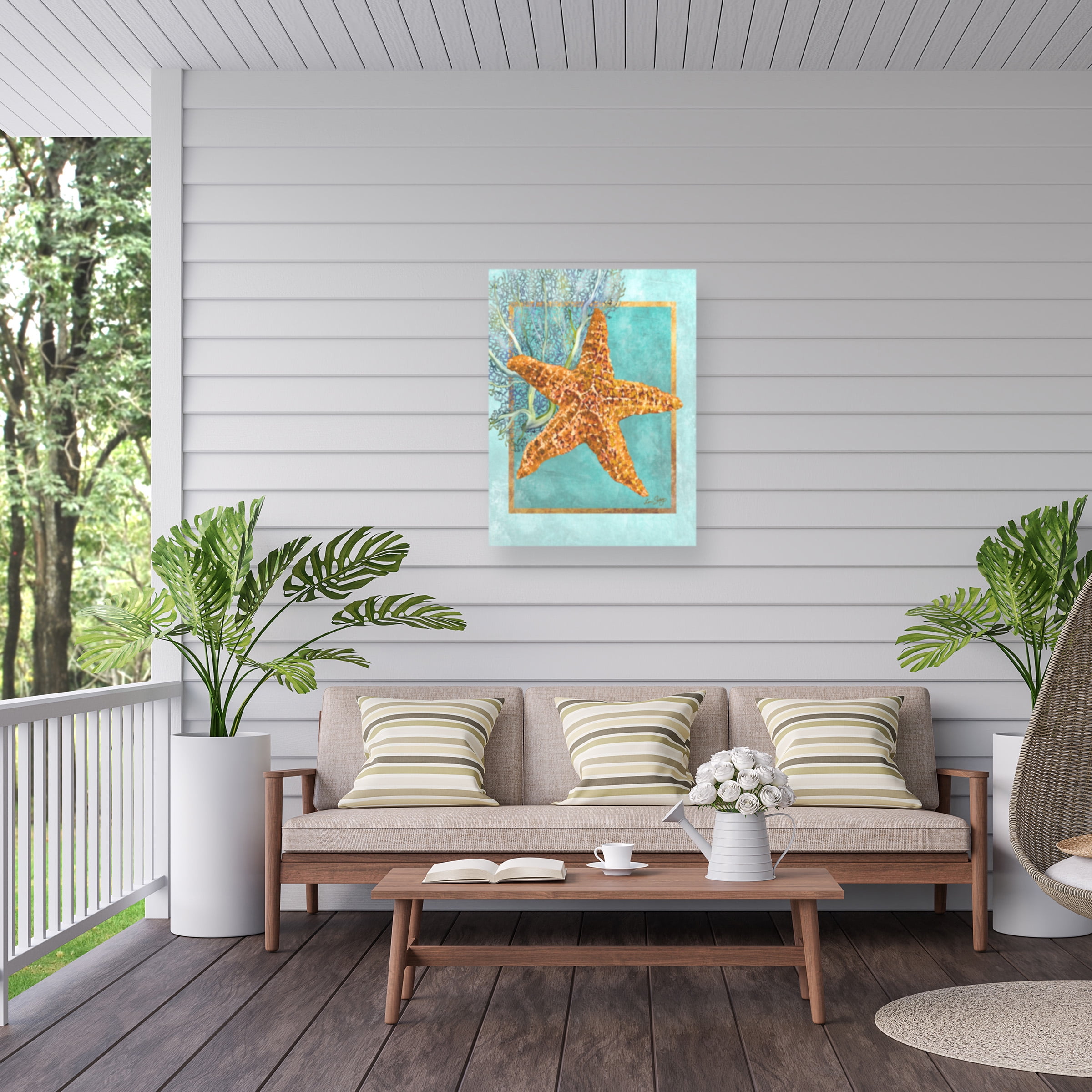 Lori Schory 'Starfish And Coral' Outdoor Canvas 47x35