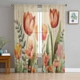 thumbnail image 3 of Sheer Curtains 63 inches Long, Red Tulip Eucalyptus Watercolor Floral Plants Retro Linen Light Filtering Sheer Window Curtains Rod Pocket Voile Drapes for Bedroom Living Room, 52"W x 63"L 2 Panels, 3 of 7