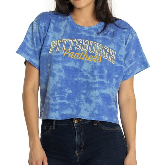 Women's Royal Pitt Panthers Kimberly Tie-Dye Tri-Blend Cropped T-Shirt