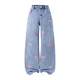 thumbnail image 6 of PMVFHDE Girls Casual Denim Pants Loose Straight Leg Wide Trousers For Kids Autumn Daily School Wear Blue,11-12 Years, 6 of 9