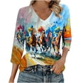 thumbnail image 2 of Tunic Blouse for Women V Neck 3/4 Sleeve Artistic Watercolor Floral Bird Print Soft Breathable Loose Fit Casual Fashion Daily Tops, 2 of 6