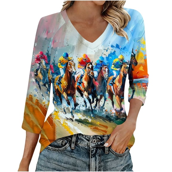 Cilsoka Fashion Clothing for Women, Womens 3/4 Sleeve Summer Shirts 2026 Trendy Elbow Length Tops Floral Boho Blouses T Shirts Dressy Causal Clothes, Graphic Trendy Tees