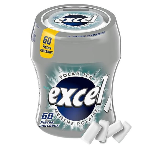 EXCEL, Menthe polaire, gomme à mâcher sans sucre, 60 morc., 1 bout