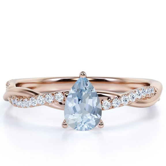 JeenMata 1 Carat Pear Shaped Created Aquamarine Eternity Ring in 18k Rose Gold over Silver