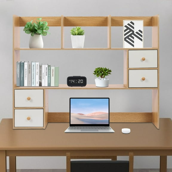 Desktop Bookshelf Wood Storage Rack Adjustable Display Table Shelf ...