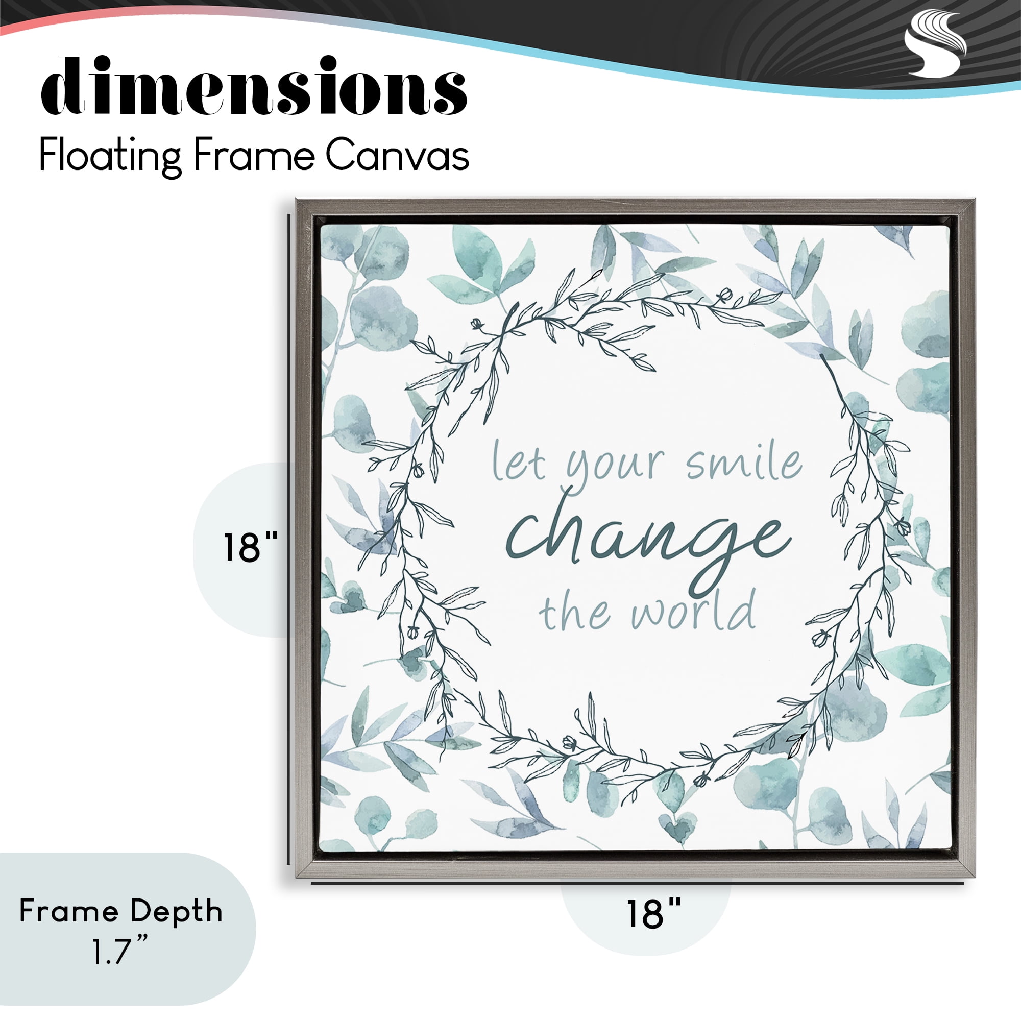 Stupell Industries Smile Change The World Gray Framed Floater Canvas Wall Art, design by Kim Allen