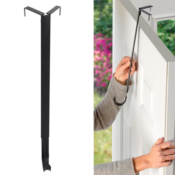 Haute Decor Adaptâ„¢ Adjustable Metal Wreath Hanger, Top & Length Adjustable Version - Matte Black - Fits almost any sized door!