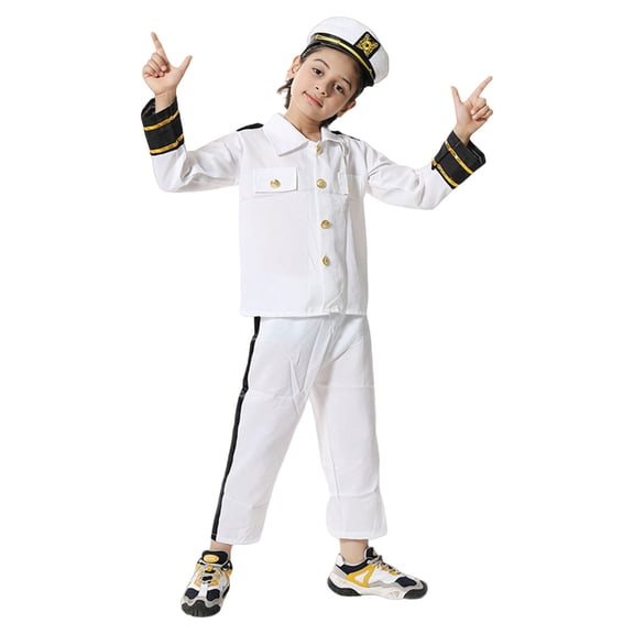 YunPes Boys Captain Uniform 3-Piece Set Captain Suit Jacket Matching Pants & Captain's Hat Halloween Carnivals Party Role Play Outfit