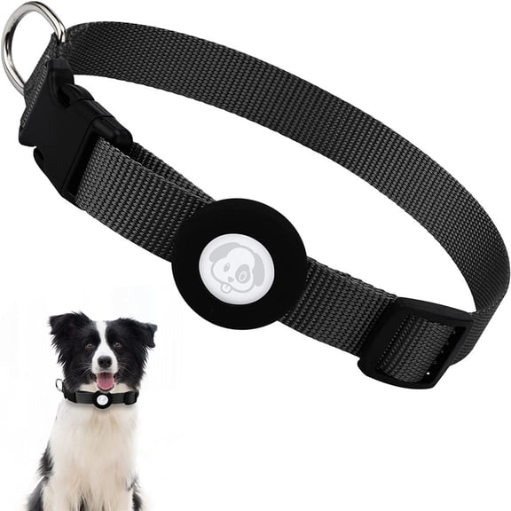SENHAWK Nylon AirTag Dog Collar, Adjustable Pet Tracking Collar with Built-in Silicone Holder, Buckle and D-Ring, Compatible with Apple AirTag for Dogs and Cats, Size S, Neck 9.9-15.8in
