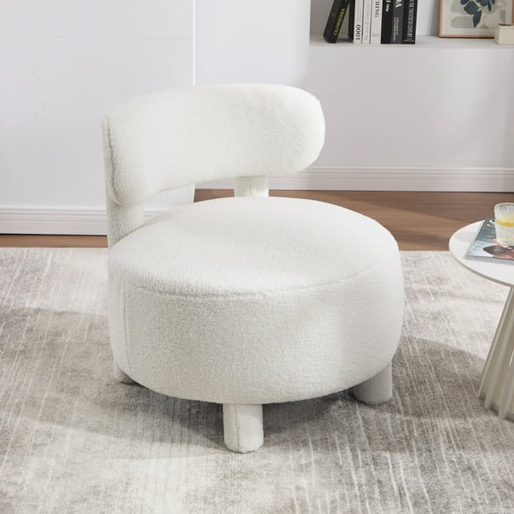 Pawverly Modern Armless Accent Chair, Teddy Fabric Upholstered Slipper Chair with Curved Backrest and Solid Wood Legs for Bedroom, Living Room, Vanity, White