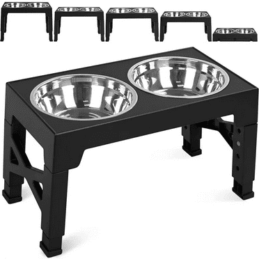 ABSOKE Elevated Dog Bowls - 5 Heights Adjustable Raised Dog Food Bowls with 2 Stainless Steel for Small Medium Large Dogs Cats