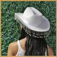 thumbnail image 3 of Vjnyvs Women's Cowboy Hat Set with Bandana and Heart-Shaped Sunglasses, Cowboy Hat Rhinestone Fringe Wide Brim Disco Cowboy Hat White, 3 of 7