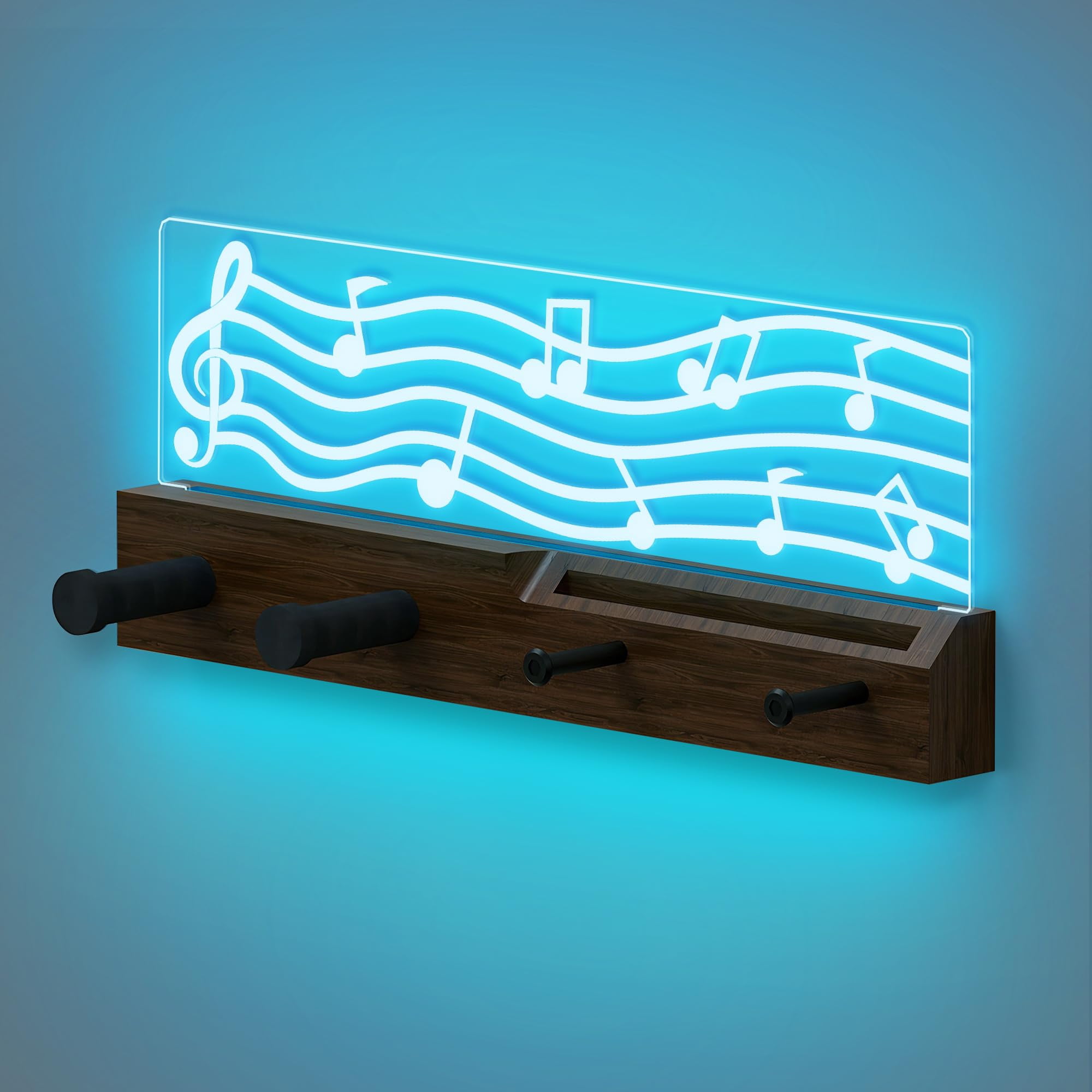 Guitar Accessories  Light Up Wall Mount Musical Notes Design Pick Holder With Capo Storage Usb Powered Premium Wood And Acrylic Gift For Music Lovers Guitarist