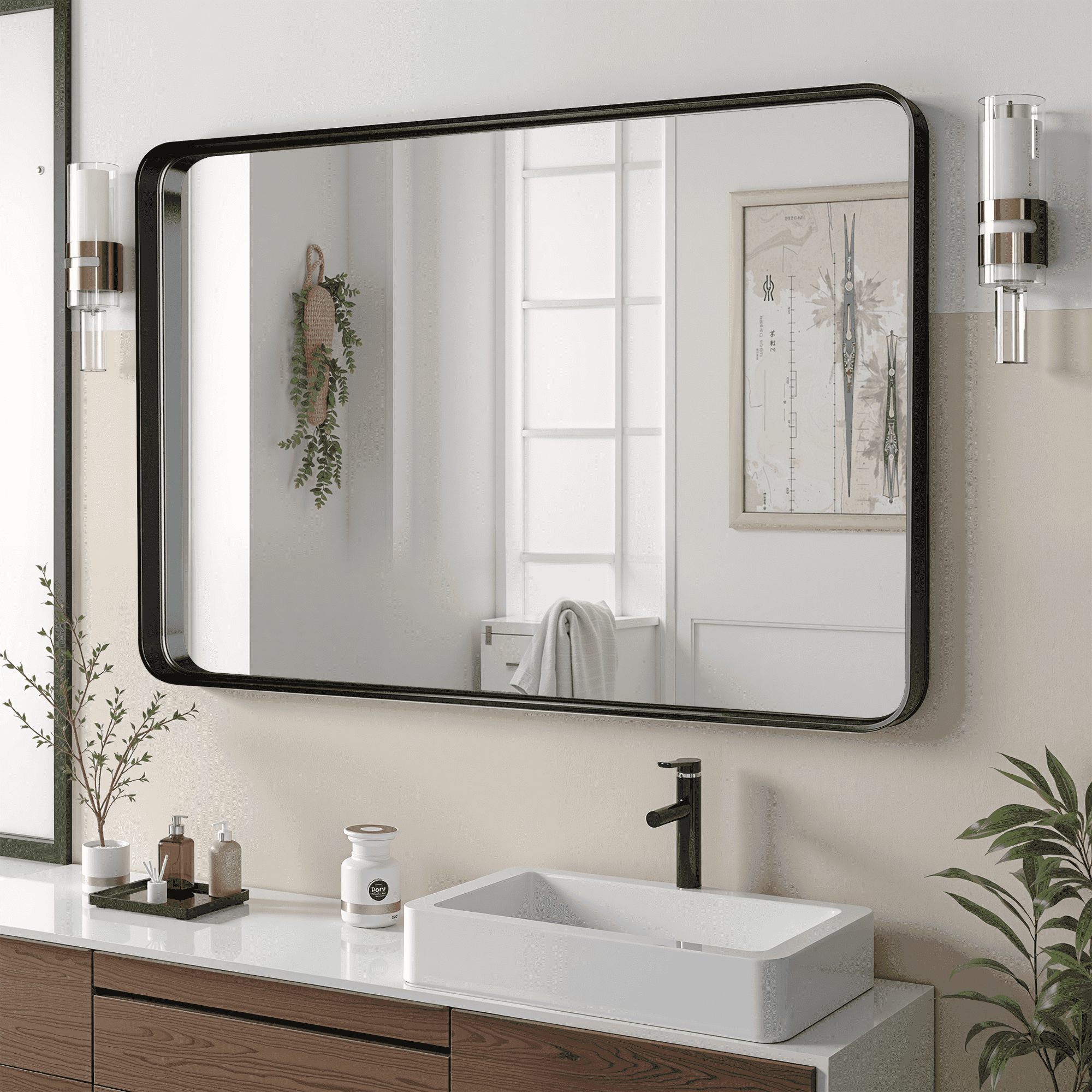 MAYEERTY 40"×30" Bathroom Vanity Mirror for Wall, Aluminum Alloy Framed Wall Mirror, Black