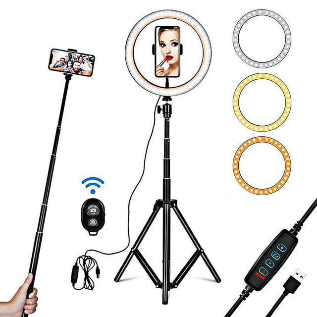 26cm Fill Light Ring Light Supplementary Light LED Light Folding Fill Light for Photography Live Stream Makeup YouTube Video with Tripod Stand Remote Shutter
