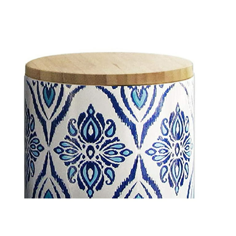 American Atelier, Round Arabesque Sky Blue and White Kitchen Ceramic  Canister Set with Lid, Set of 4