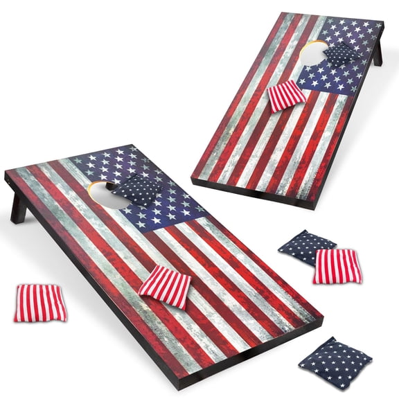 Petgirl Cornhole Board Set 4x2 Regulation Size Cornhole Set with Carrying Bags & 8 Bean Bags Corn Hole Boards Bean Toss Game for Adults Family Outdoor Lawn Outside Backyard Games - American Flag