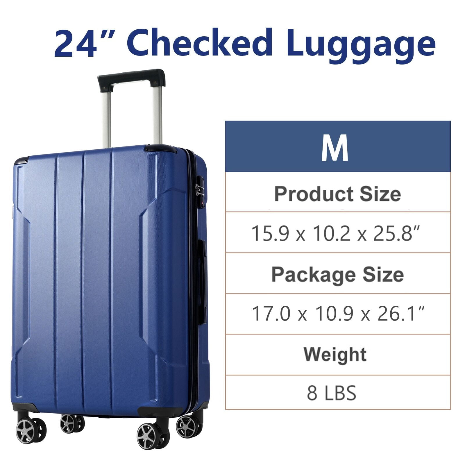 Hardside Luggage Hardshell Luggage, Lightweight Durable ABS Suitcases with Double Wheels, Expandable 24-inch Checked Luggage 24" (Blue),Hardside Suitcase