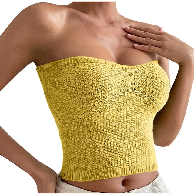 Yuyuzo Women Summer Tube Top Strapless Crop Tops Sleeveless Ribbed Knit Tank Tops