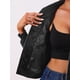 thumbnail image 5 of Chaqueta bomber acolchada con diamantes y superficie de terciopelo con cremallera para mujer con bolsillos Allegra K Negro S, 5 of 5