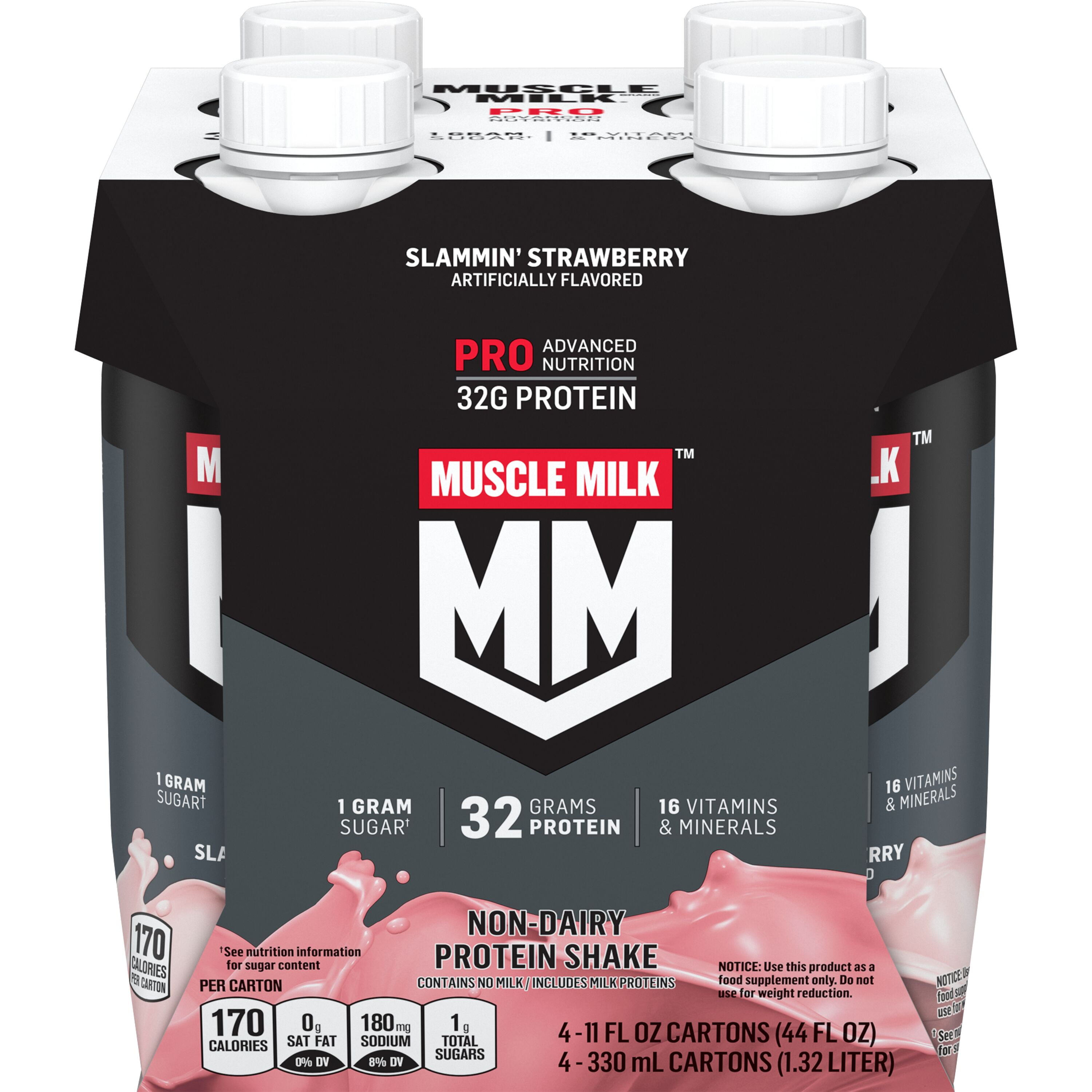 Muscle Milk Pro Protein Shake, Slammin' Strawberry, 11 fl oz, 4 Pk