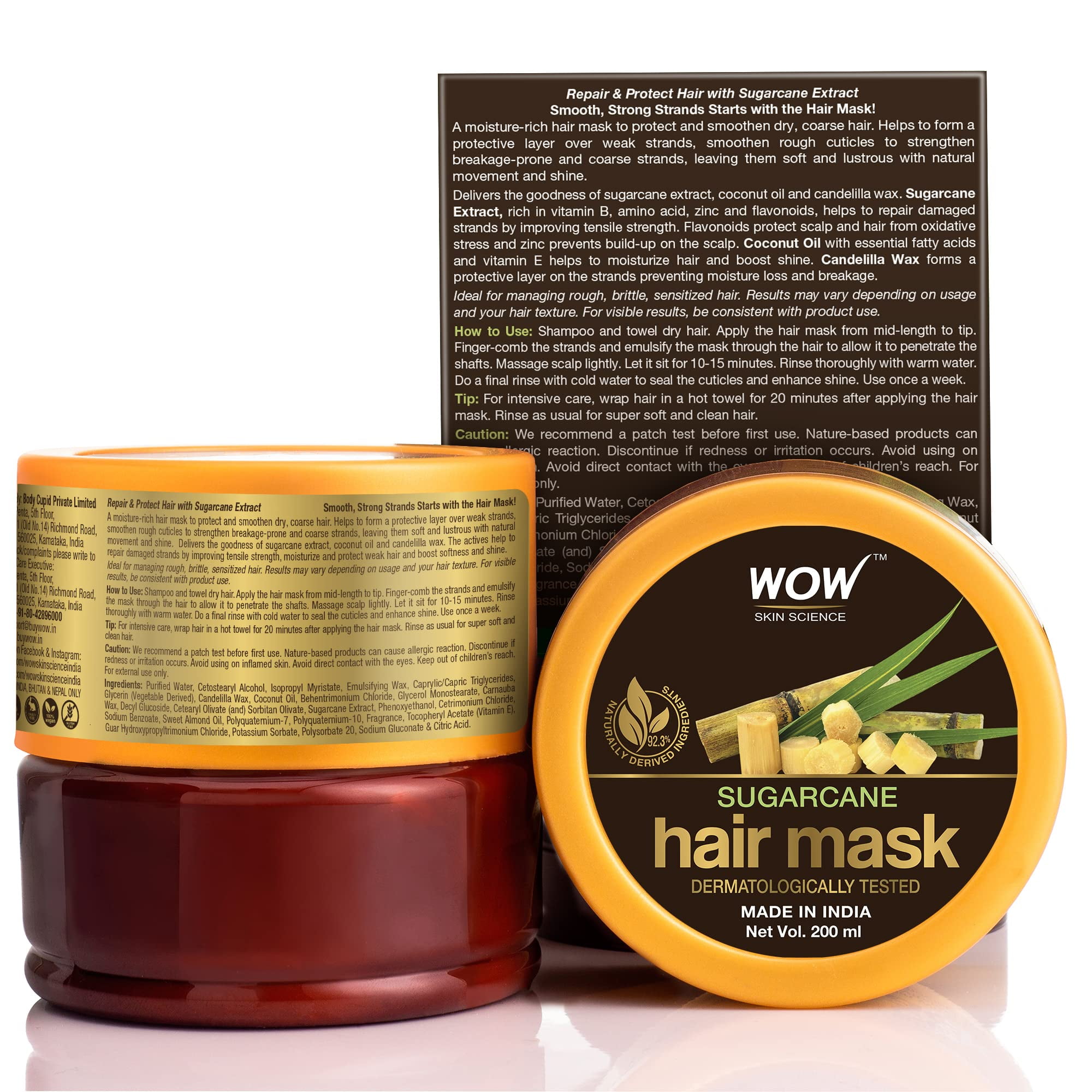 WOW Skin Science Sugarcane Hair Mask For Dry, Frizzy and Damaged Hair - 200  ml 