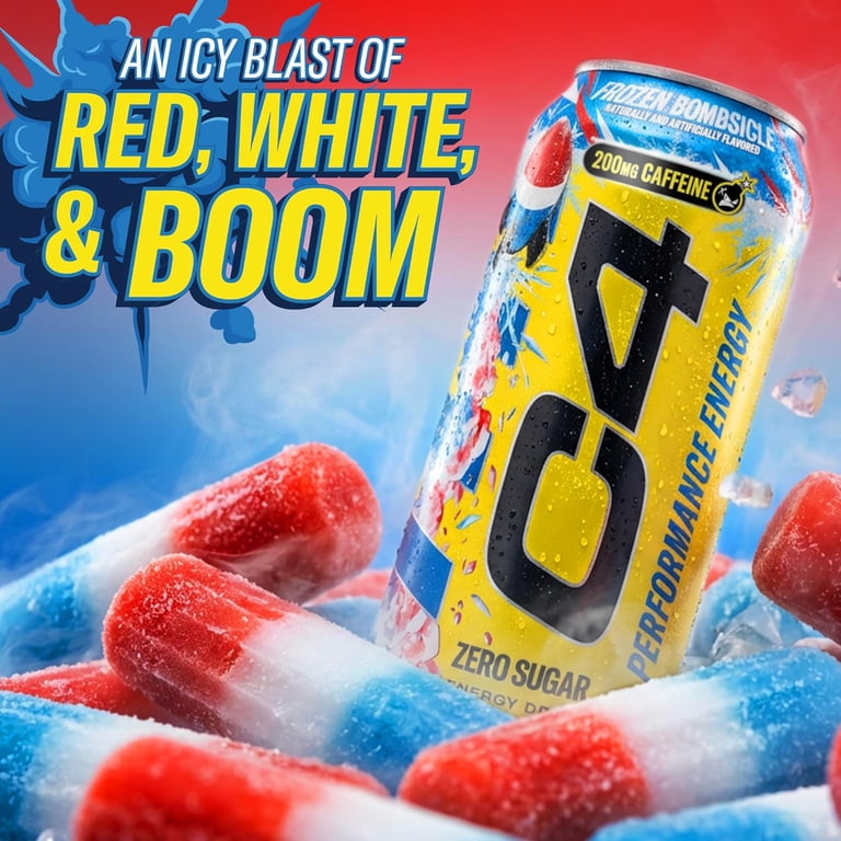 Free Shipping! C4 Energy Frozen Bombsicle Energy Drink 16oz 12