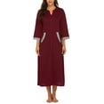 thumbnail image 5 of Avidlove Women Zipper Front Robes 3/4 Sleeve Housecoat Full Length Loungewear Dress with Pocket Long Nightgown Sleepwear Bathrobes, 5 of 6