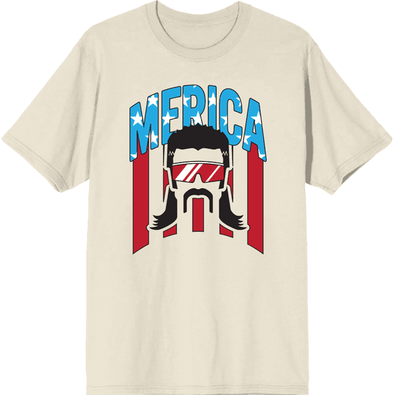 Americana Merica Mustached Man Natural Men's Crew Neck Short Sleeve Tee-Medium